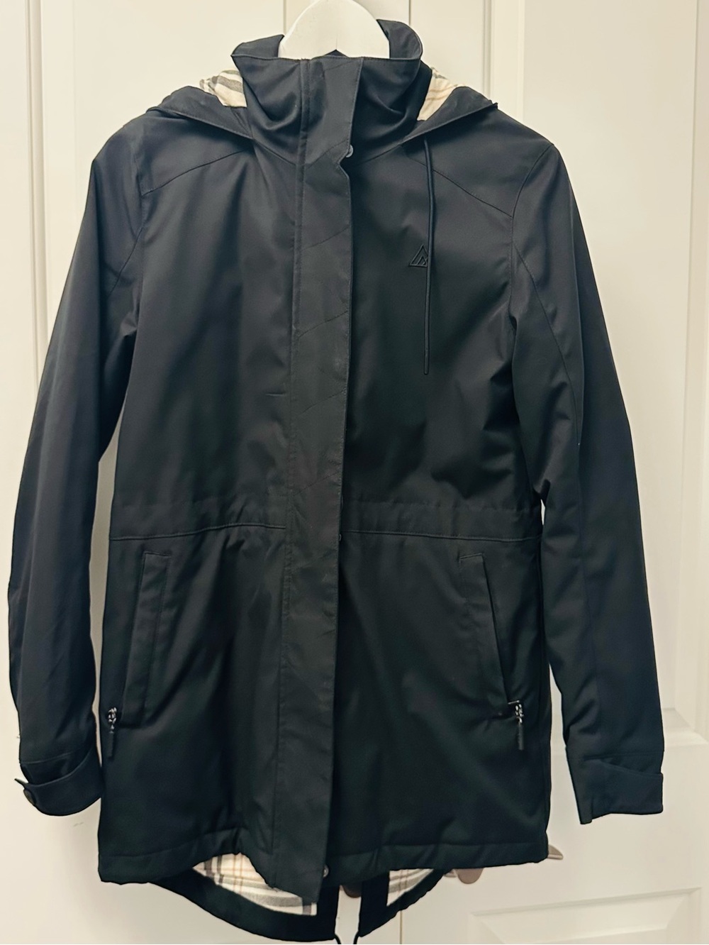 Ripzone black hooded rain jacket plaid lining XS
